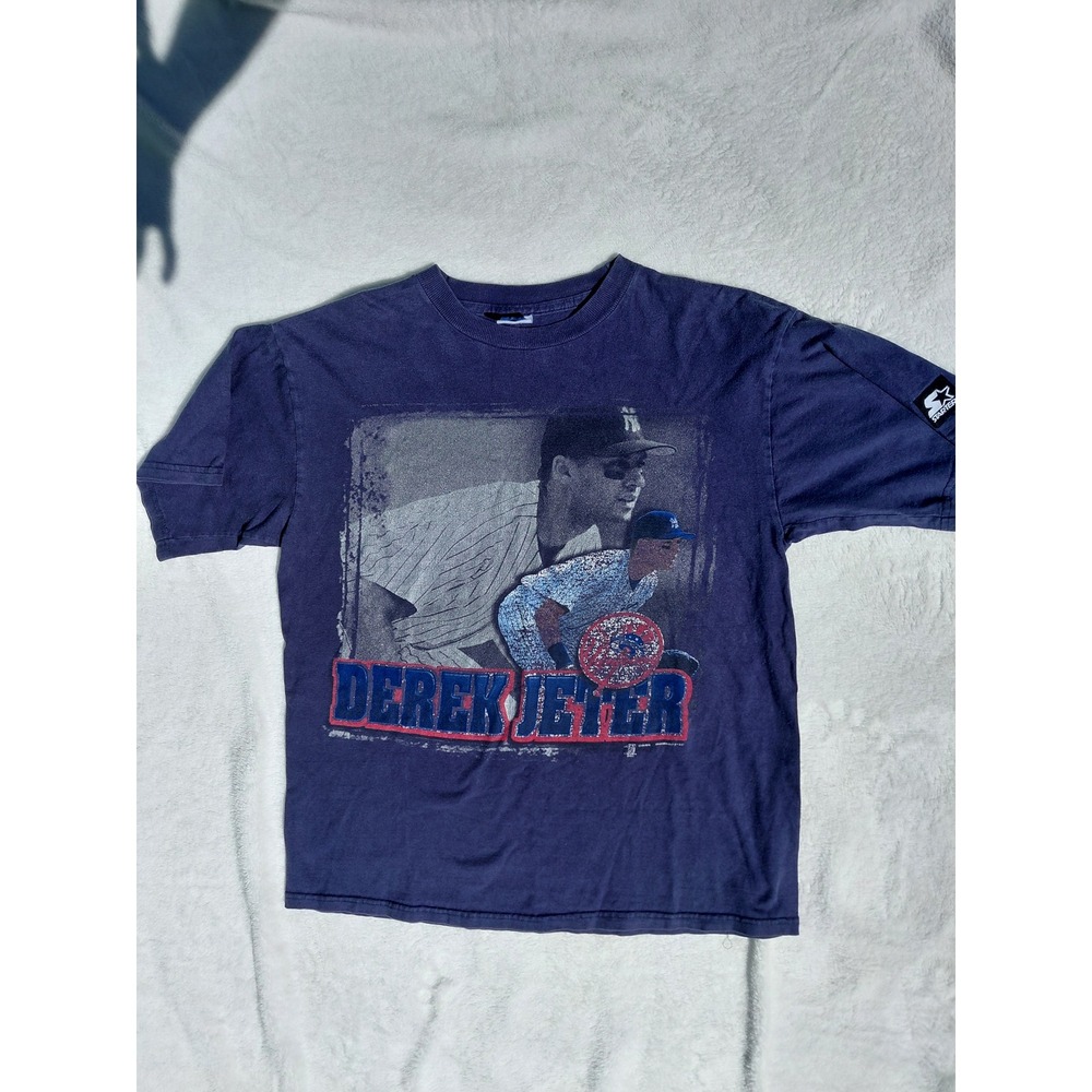 Vintage Starter Derek Jeter New York Yankees Graphic T-Shirt Navy Blue Mens M